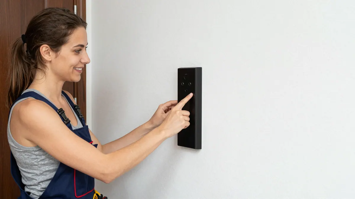 Hand an einem elektronischen Zutrittsleser neben einer Tür